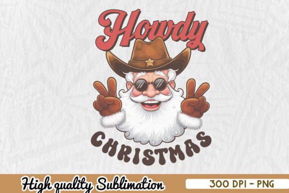 Howdy Retro Christmas Cowboy Santa PNG